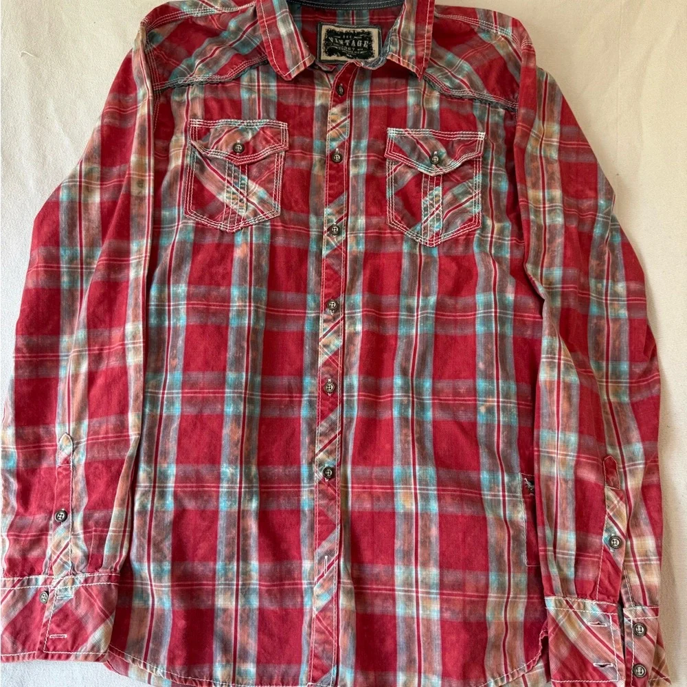 BKE Vintage Red‎ and Blue Plaid Shirt